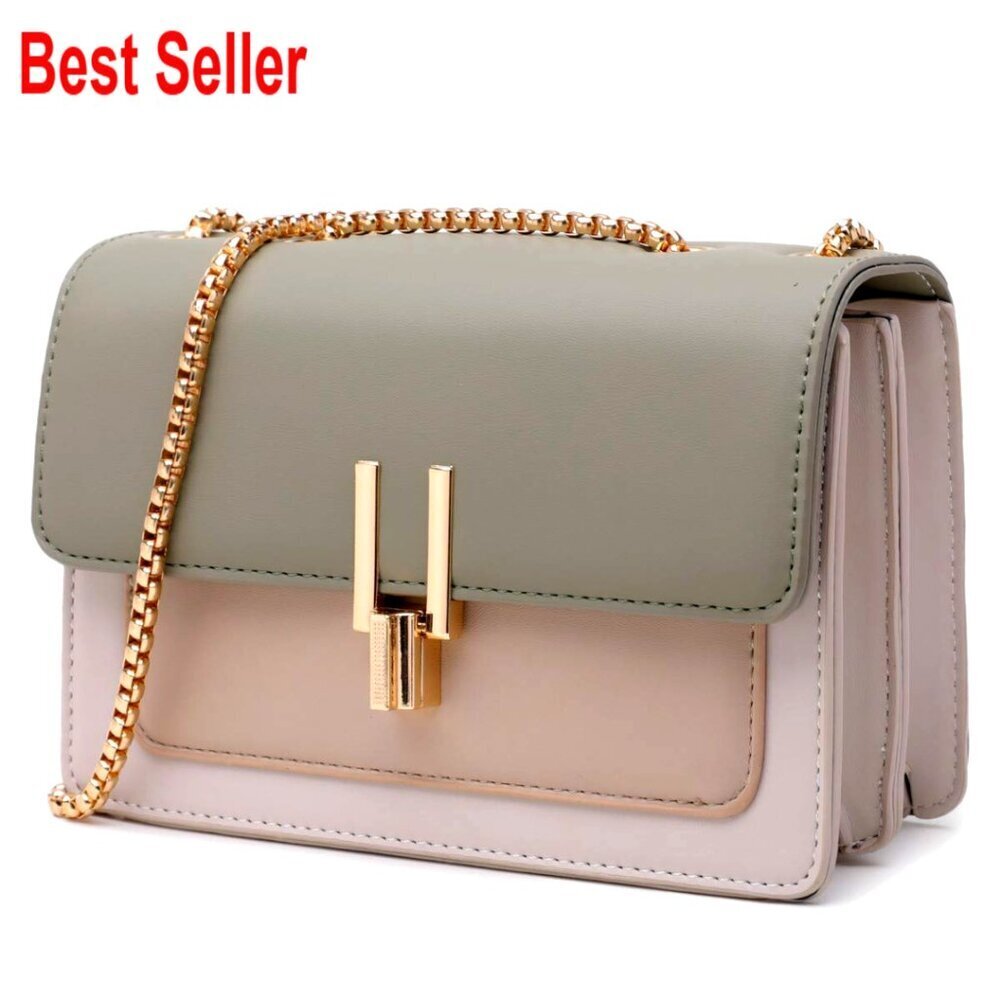 Faux Leather Crossbody Bag with Turn Lock Closure Designer Handbag